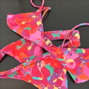 Skatie Pink & Red Floral Girls Bikini Set